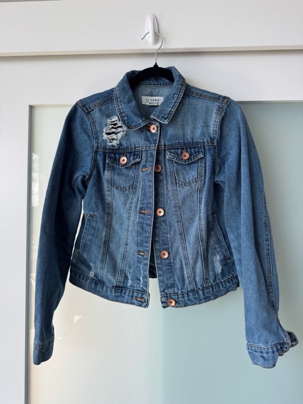 Ci Sono Blue Distressed Denim Jacket